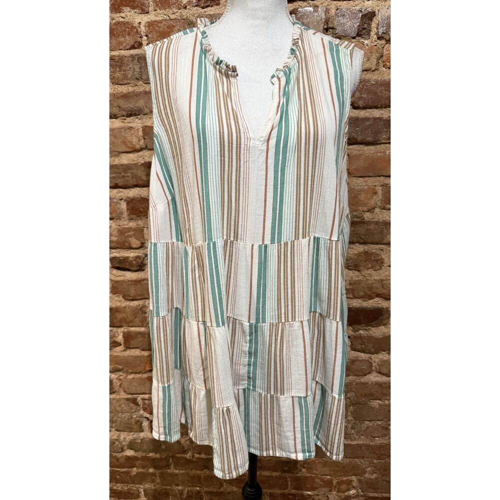 J Jill Womens Multicolor Striped Boho Tunic XL Cottage Core Prairie Dress Gauzey